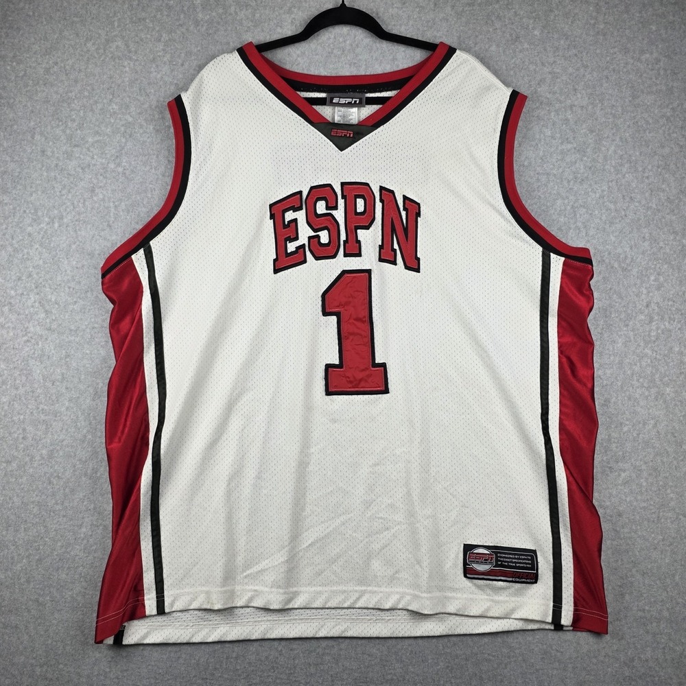 Vintage 1979‎ ESPN Basketball Jersey #1 Men's 2XL White/Red Official Equipment